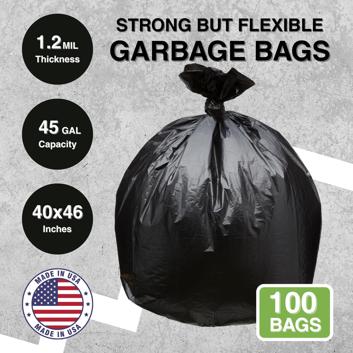 45 Gallon Black 1.2 Mil Garbage Trash Bags 100 Count J6298