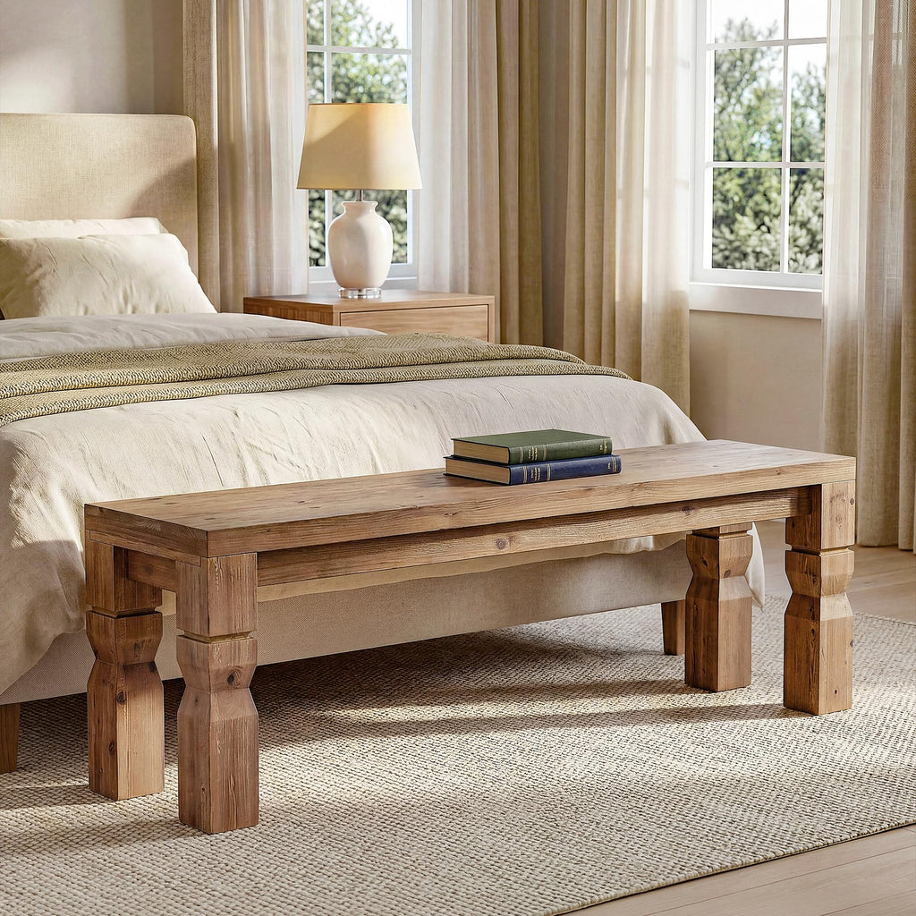 Solid Wood Bench 55-Inch Long Rustic Brown F372227