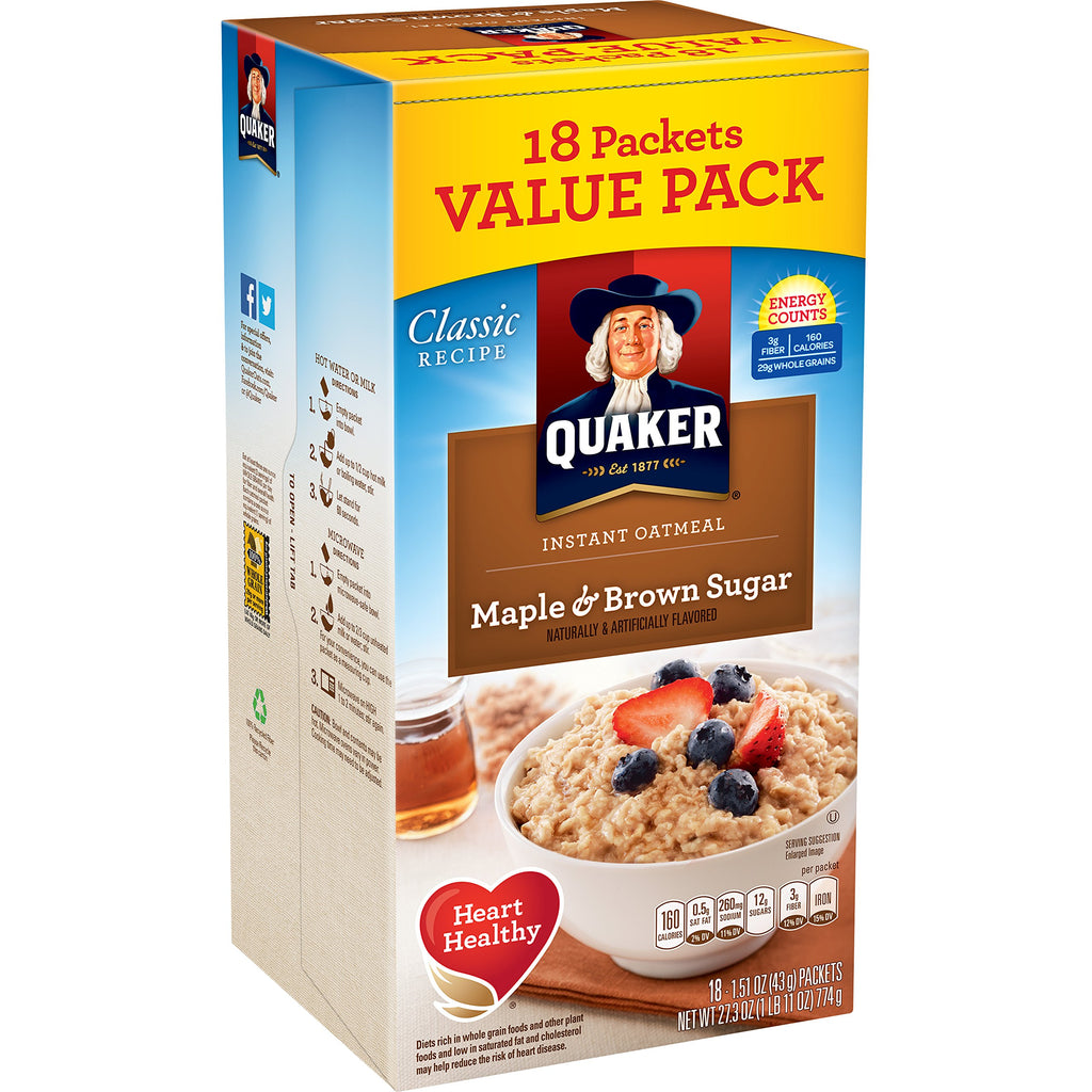 Instant Oatmeal Maple Brown Sugar 18 Count Pack of 4 T3392