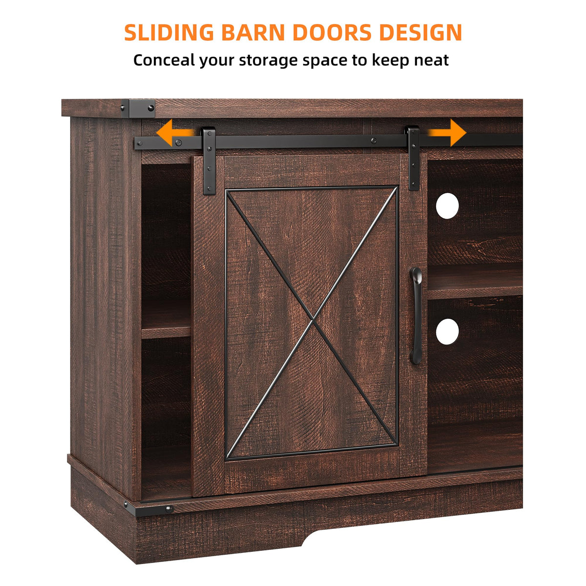 Farmhouse TV Stand with Sliding Barn Doors J793550