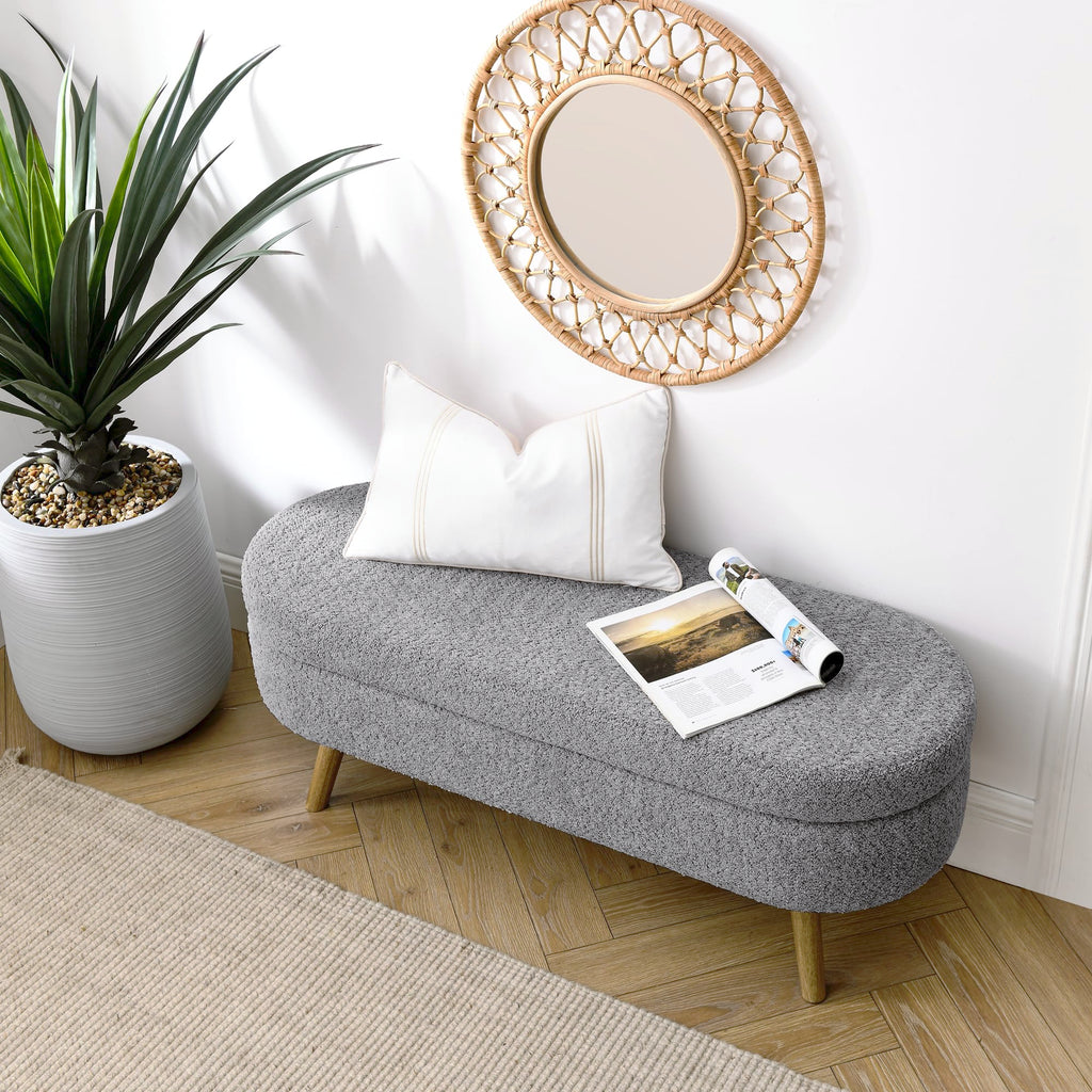 Oval Storage Bench with Rubber Wood Legs, Gray W840305
