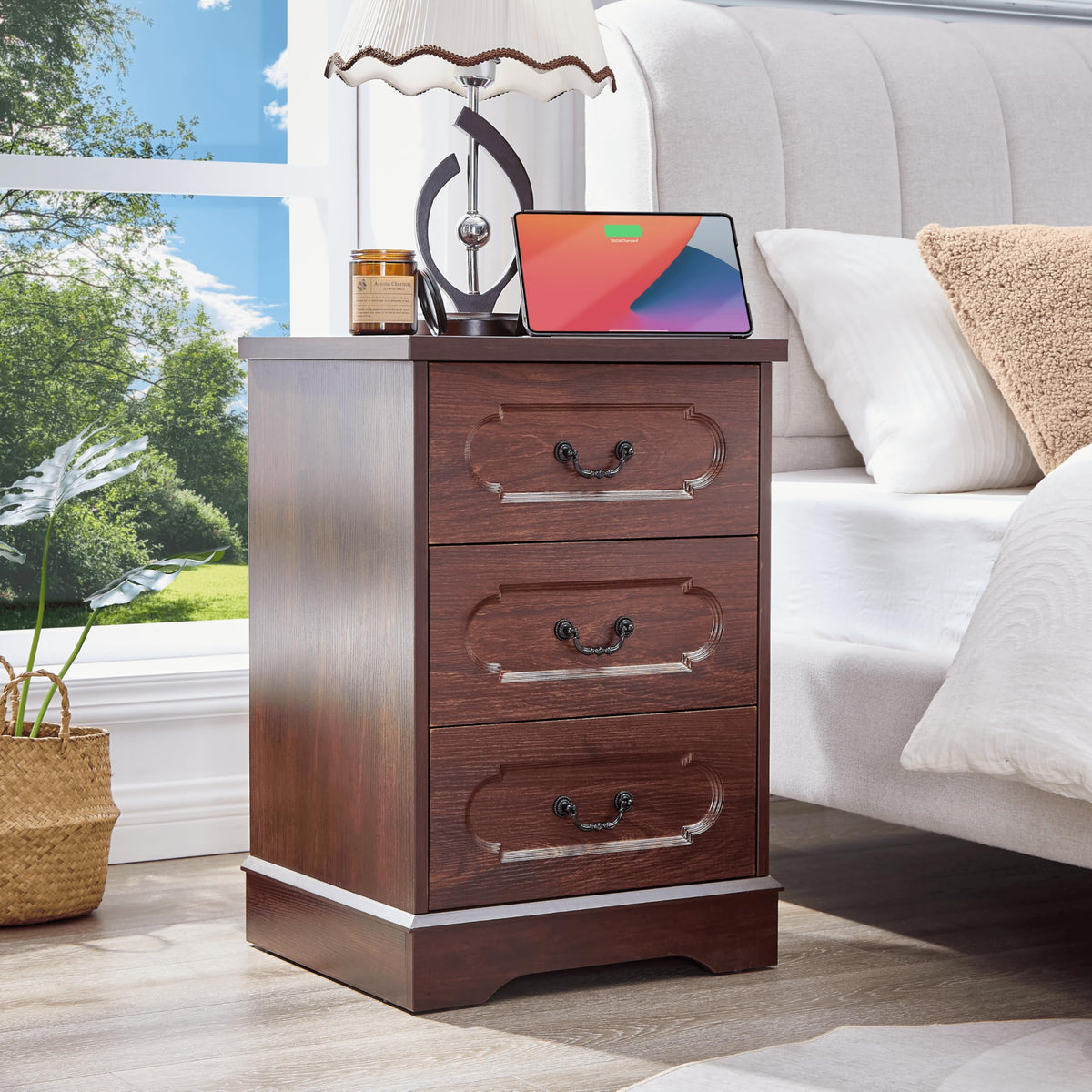Cherry 3 Drawer Dresser with Charging Station Q762709