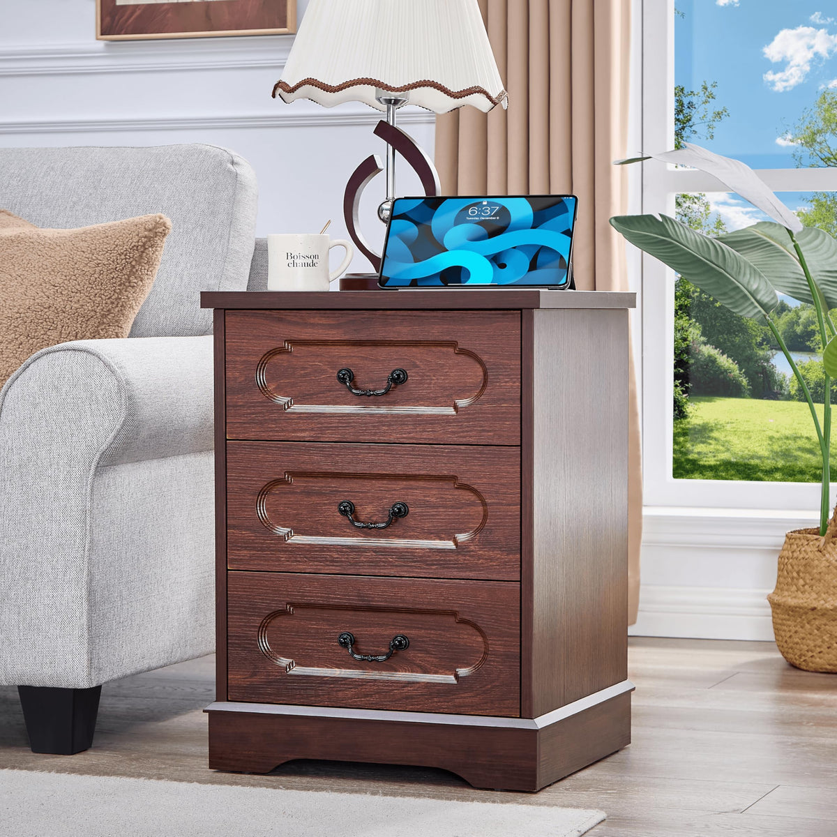 Cherry 3 Drawer Dresser with Charging Station Q762709