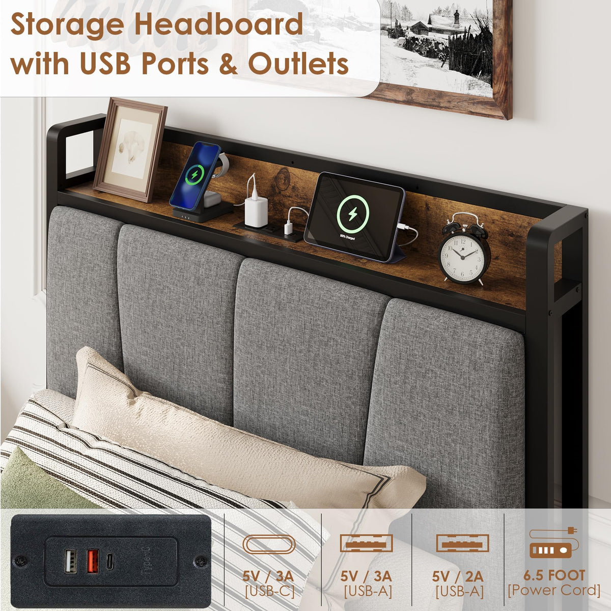 Gray Twin Size Bed Frame with 2 Drawers D65520
