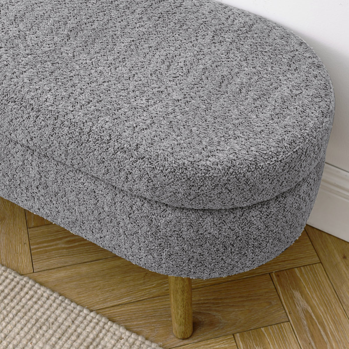 Oval Storage Bench with Rubber Wood Legs, Gray W840305
